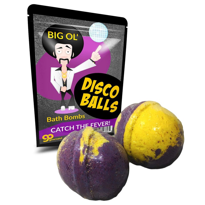 Gears Out Disco Balls Bath Bombs  Funny 70s Disco Design  XL Bath Fizzers for Men and Women  Purple and Yellow marbled Handcrafted 2 pk 