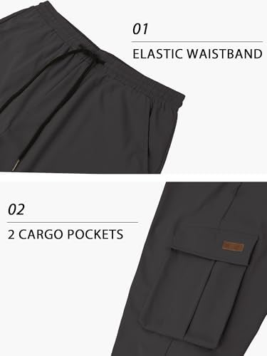 PLEPAN Men's Casual Cargo Pants Drawstring Hiking Pants Workout Tactical Joggers Sweatpants for Men Dark Grey Large - Image 5