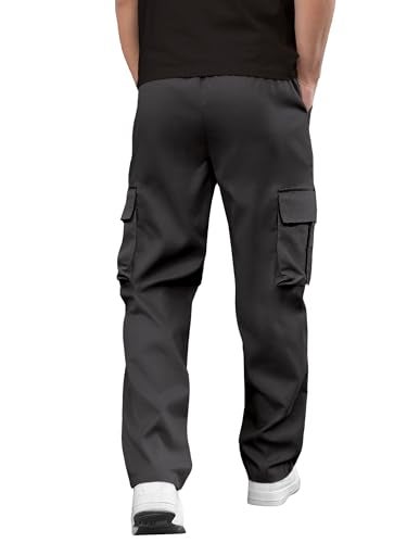 PLEPAN Men's Casual Cargo Pants Drawstring Hiking Pants Workout Tactical Joggers Sweatpants for Men Dark Grey Large - Image 3