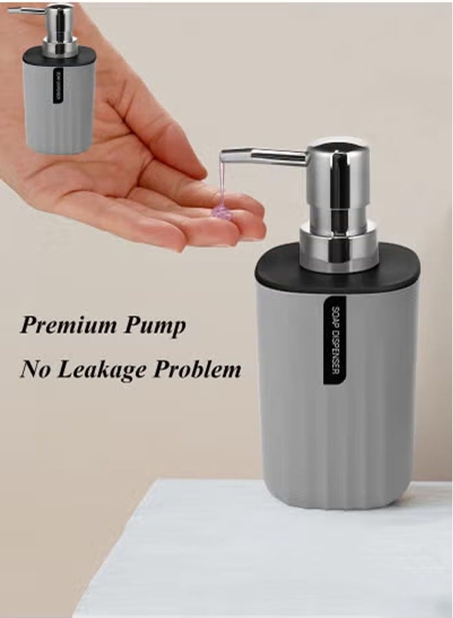 Bukela Bathroom Accessory Set, 4-Piece Bathroom Decor Set,Soap Dish,Soap Dispenser,Toothbrush Cup,Mini Trash Can with Lid,Bathroom Accessories Set Complete with Small Desktop Trash Can(Grey) - Image 3