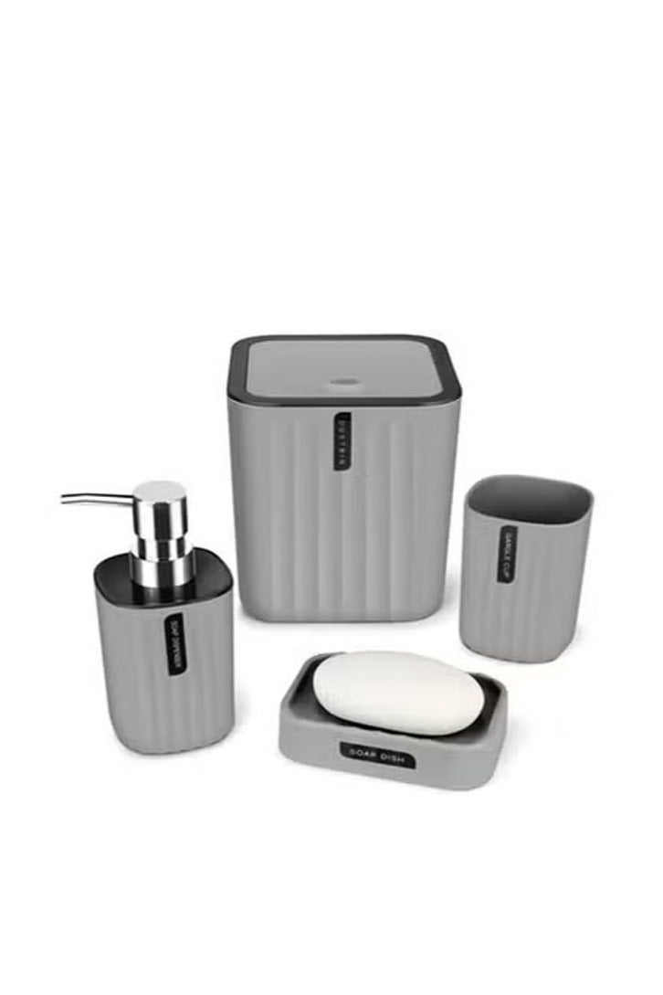 Bukela Bathroom Accessory Set, 4-Piece Bathroom Decor Set,Soap Dish,Soap Dispenser,Toothbrush Cup,Mini Trash Can with Lid,Bathroom Accessories Set Complete with Small Desktop Trash Can(Grey) - Image 1