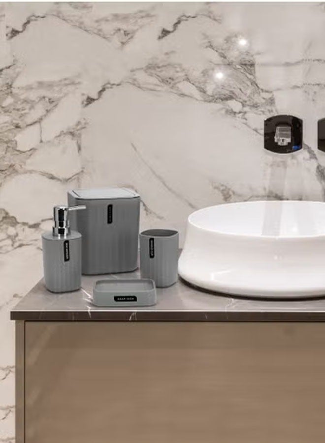 Bukela Bathroom Accessory Set, 4-Piece Bathroom Decor Set,Soap Dish,Soap Dispenser,Toothbrush Cup,Mini Trash Can with Lid,Bathroom Accessories Set Complete with Small Desktop Trash Can(Grey) - Image 2