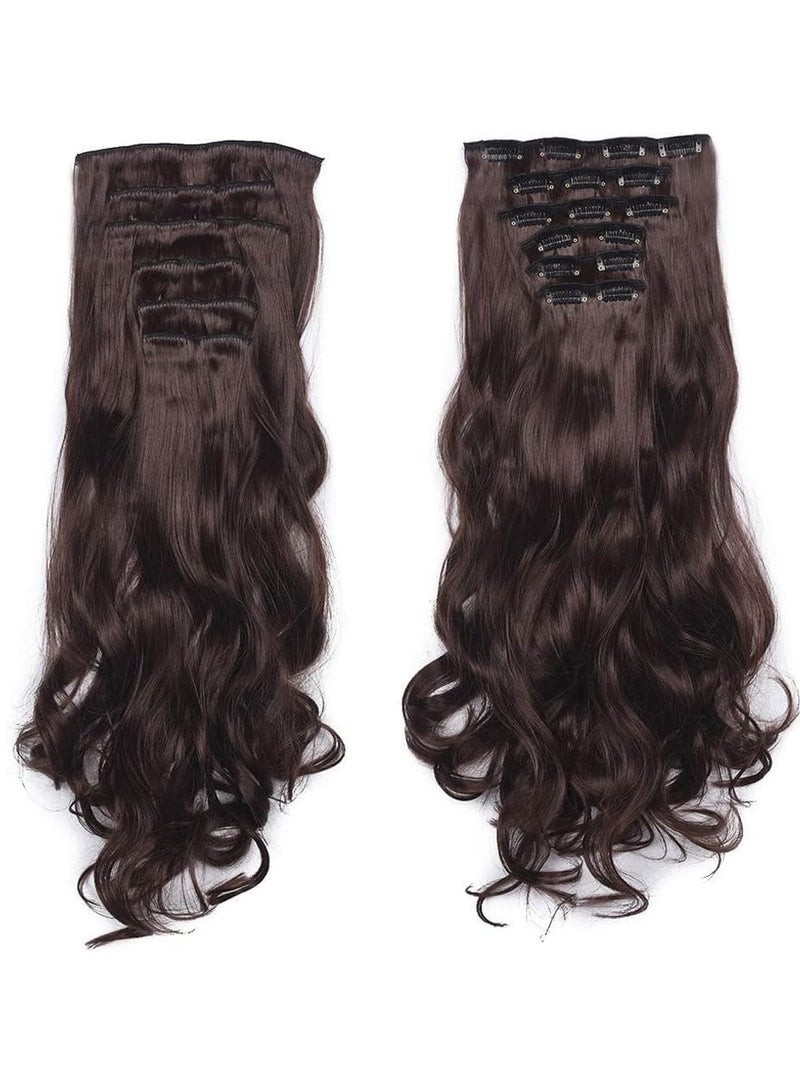إستيل وصلات شعر بمشبك للنساء، قطع شعر من الألياف بمشبك سميك على وصلات شعر بلاستيكية مع مشابك غير مرئية للسيدات، 6 قطع بني - Image 1