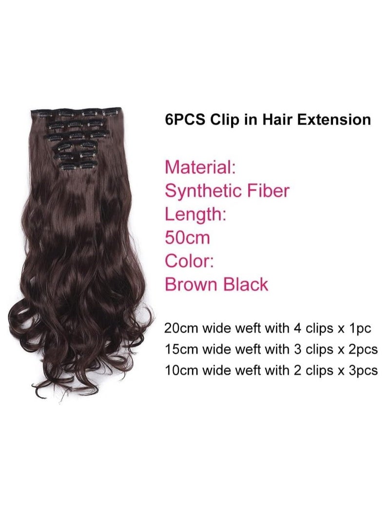 إستيل وصلات شعر بمشبك للنساء، قطع شعر من الألياف بمشبك سميك على وصلات شعر بلاستيكية مع مشابك غير مرئية للسيدات، 6 قطع بني - Image 2