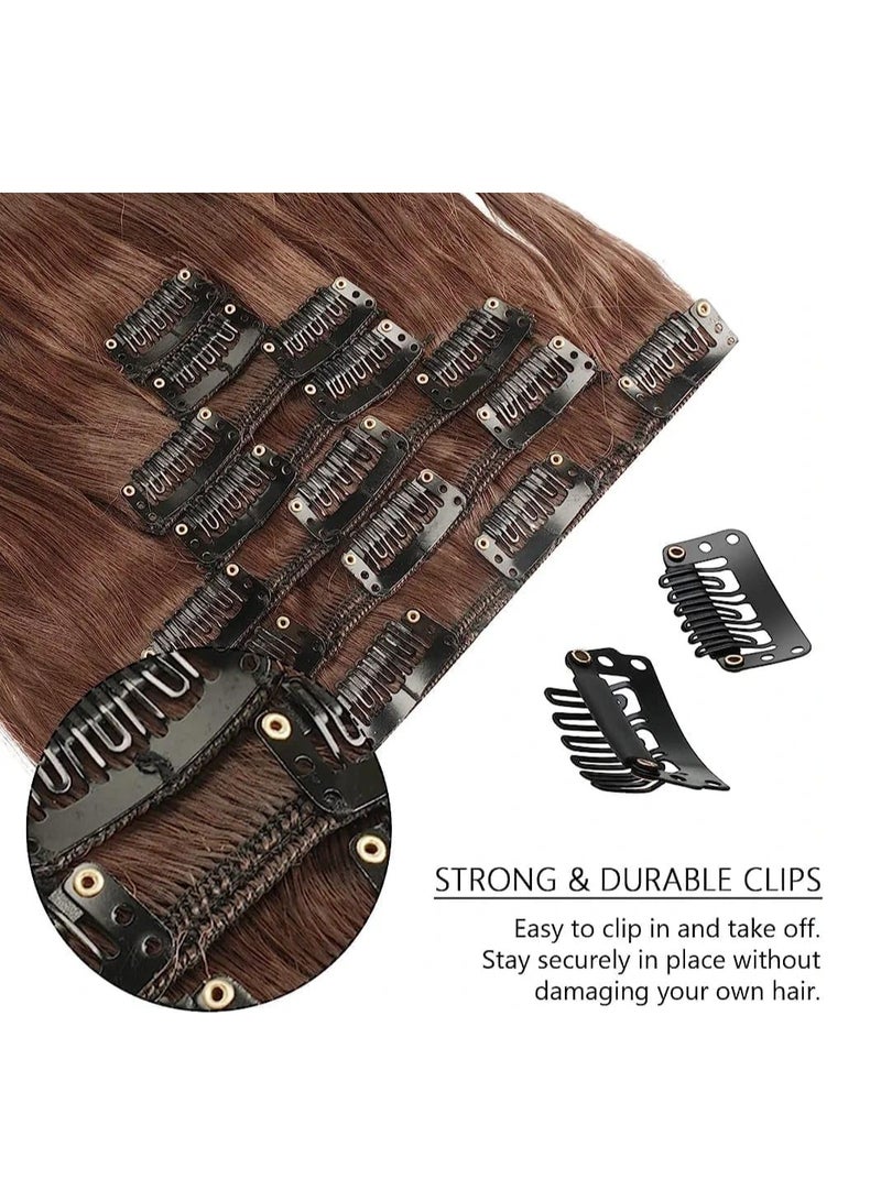 إستيل وصلات شعر بمشبك للنساء، قطع شعر من الألياف بمشبك سميك على وصلات شعر بلاستيكية مع مشابك غير مرئية للسيدات، 6 قطع بني - Image 3