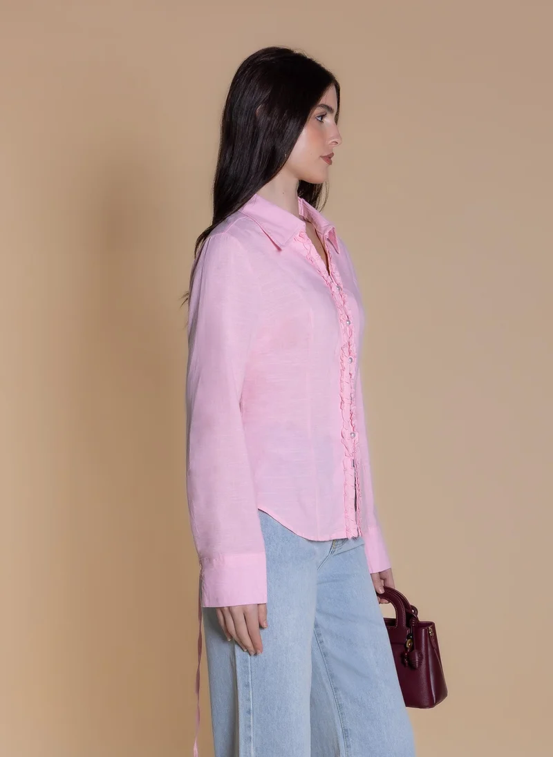 Shapes Pink RUFFLED LINEN BLOUSE for Women | Best Price UAE