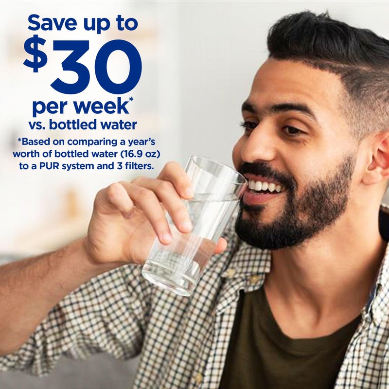 Pur نظام تصفية المياه المثبت على الصنبور PUR PLUS العمودي، فلتر يقلل من الرصاص، مياه ذات طعم رائع، سهل التركيب، يدوم 100 جالون، متوافق مع الأحواض ذات المرشحات الخارجية، رمادي - Image 3