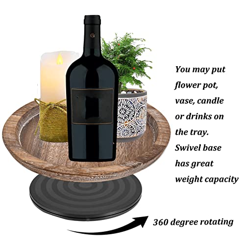 Hanobe Turntable Rustic Wooden Serving Tray: Hanobe Round Wood Decorative Vintage Centerpiece Candle Holder Trays Farmhouse Ottoman Tray with Turn Table for Kitchen Countertop Coffee Table - Image 5