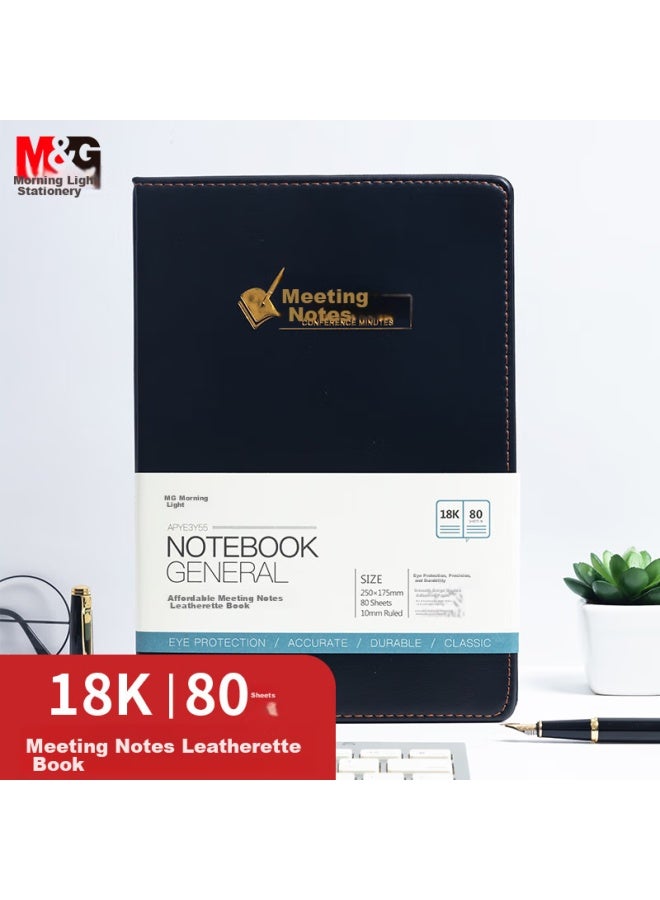 ام اند جي M&g Stationery B5/18k 80 Sheets دفتر مكتب أسود، دفتر جلود لتسجيل الاجتماعات، دفتر يوميات ميسور التكلفة مجلة أعمال، كتاب فردي Apye3y55 - Image 1