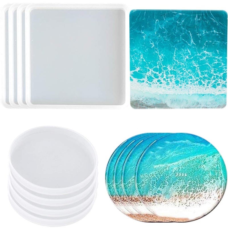8 Pack Coaster Molds for Resin Casting4 Pack Square Coaster molds and 4 Pack Round Epoxy Resin Molds SiliconeGreat for Making Coasters DIY Resin ArtworkHome Decor