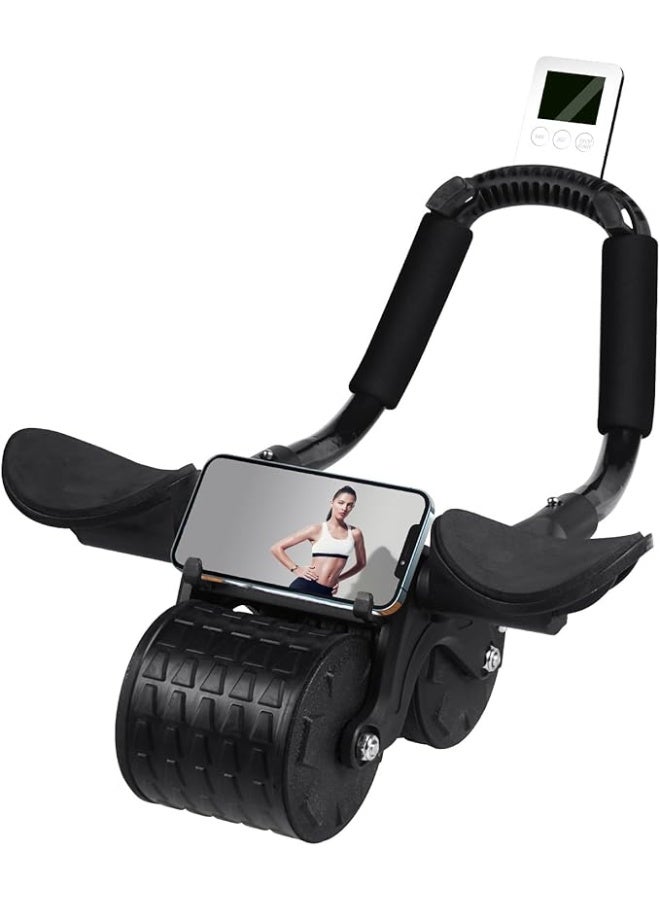 DUNISO عجلة تمرين البطن، عجلة تمرين البطن مع دعم الكوع، عجلة تمرين البطن مع مؤقت، قوية ومتينة، لتمارين البطن الفعالة، سوداء - Image 1