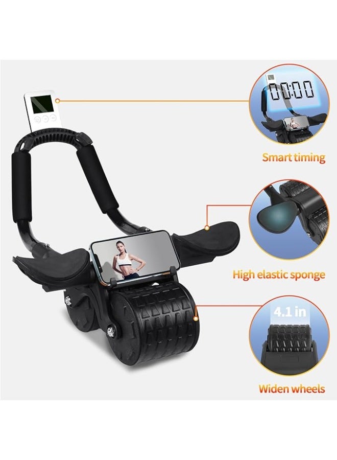 DUNISO عجلة تمرين البطن، عجلة تمرين البطن مع دعم الكوع، عجلة تمرين البطن مع مؤقت، قوية ومتينة، لتمارين البطن الفعالة، سوداء - Image 3