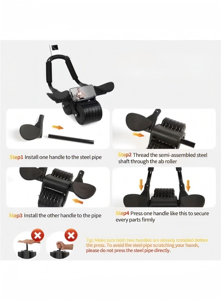 DUNISO عجلة تمرين البطن، عجلة تمرين البطن مع دعم الكوع، عجلة تمرين البطن مع مؤقت، قوية ومتينة، لتمارين البطن الفعالة، سوداء - Image 2