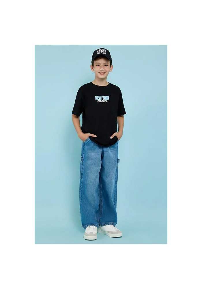 R&b Washed Baggy Fit Jeans with Button Closure