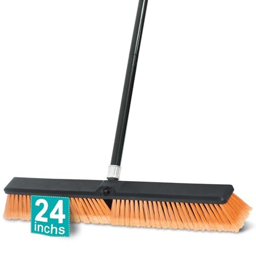 PBHEPJ 24 Inchs Push Broom Outdoor Heavy Duty, Shop Broom with 60" Long Handle for Cleaning Outdoor or Indoor Tile, Garage, Shop, Deck, Concrete, Wood, Stone, Patio Floor - Image 1