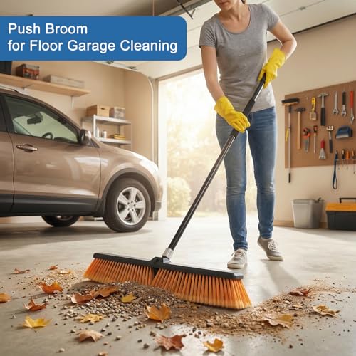 PBHEPJ 24 Inchs Push Broom Outdoor Heavy Duty, Shop Broom with 60" Long Handle for Cleaning Outdoor or Indoor Tile, Garage, Shop, Deck, Concrete, Wood, Stone, Patio Floor - Image 3