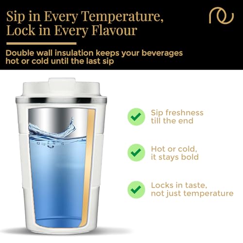 Frenchware Stainless Steel Vacuum Insulated Mug, Travel Coffee Mug with Leakproof Lid, Reusable for Hot & Cold Coffee Water Tea, 3 Hours Hot & 8 Hours Cold, Non-Slip Protective Cover (510 Ml, White) - Image 3