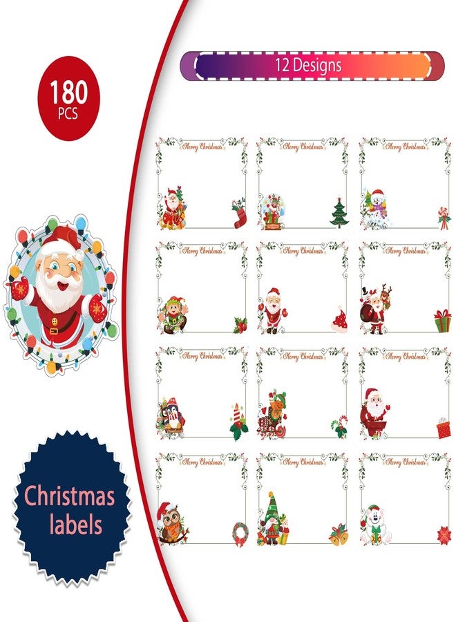 Qpout 180Pcs Christmas Labels Gift Tags Stickers, Large Blank Christmas Name Tags for Gifts, Self-Adhesive Labels for Presents Packaging(15 Sheets) - Image 4