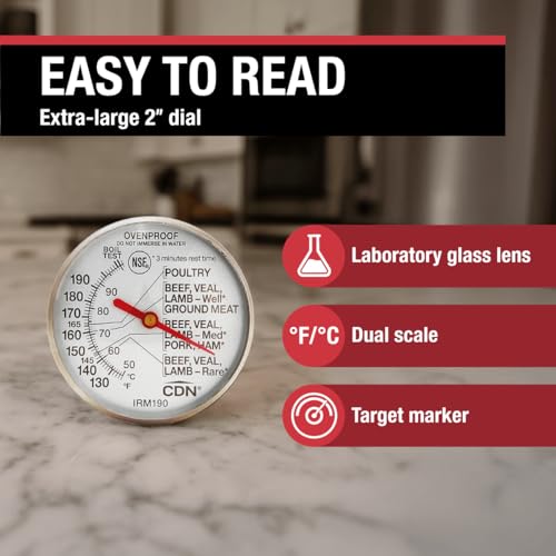CDN Ovenproof Meat Thermometer NSF Certified Pro Accurate, Temperature Guide on 2" Dial - Easy-to-Read - Poultry, Roasting, Waterproof - IRM200 - Image 3