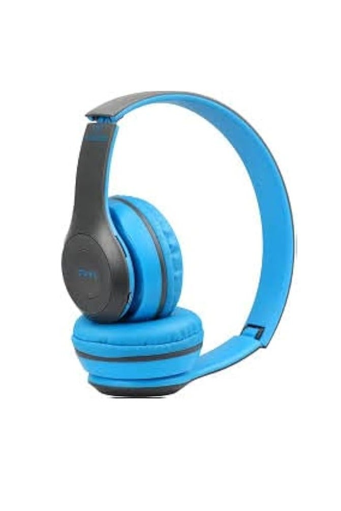 P47 Multifunctional Stereo Wireless Bluetooth, Headphones Foldable Over Ear Headset, 3.5mm (blue)  - Image 1