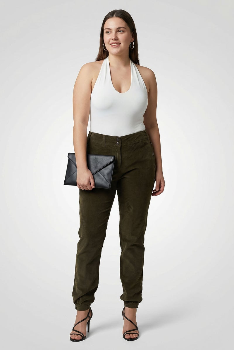 Harmont & Blaine Women Regular Fit Textured Corduroy Pants, Olive - Image 2