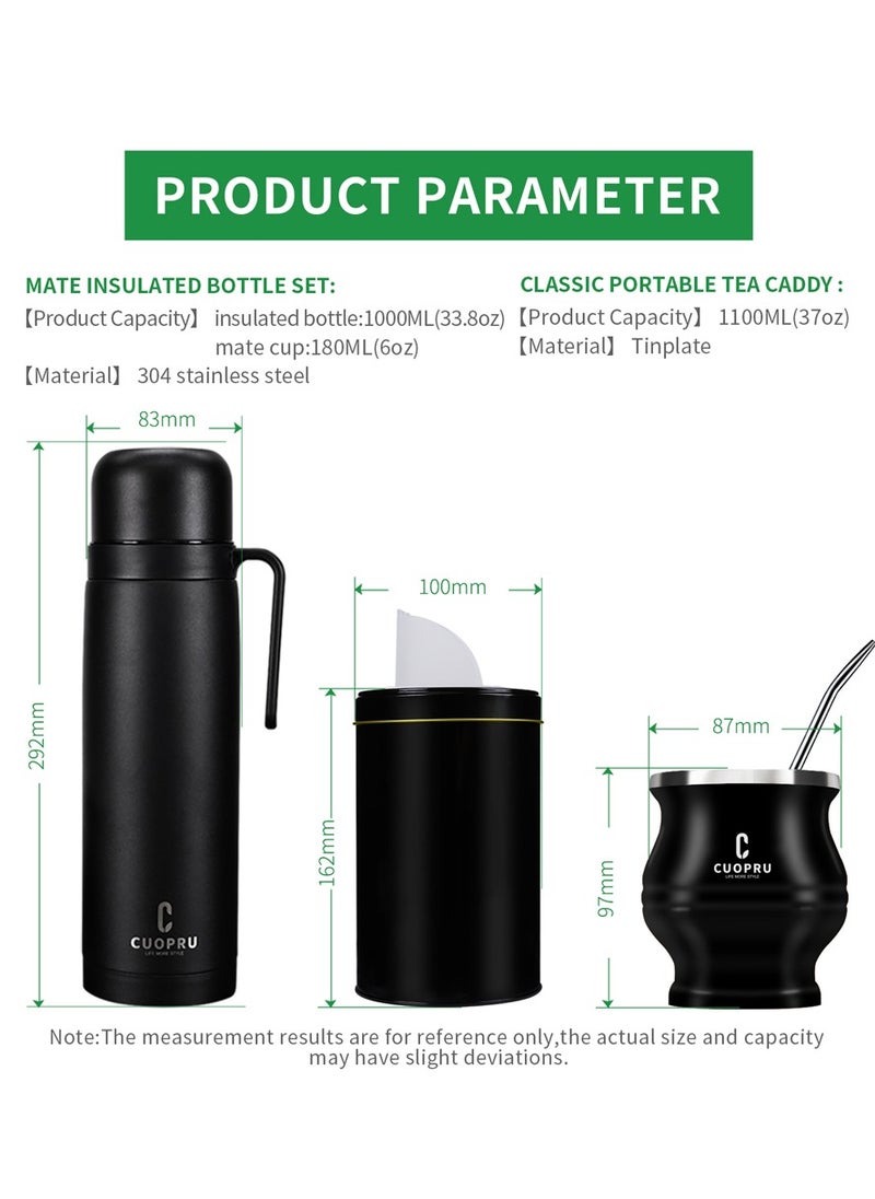 CUOPRU - CUOPRU yerba mate black set,Includes Insulated pot, mate cup, tea storage jar - Image 1