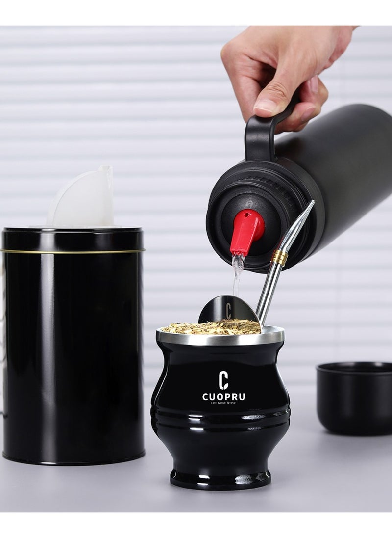 CUOPRU - CUOPRU yerba mate black set,Includes Insulated pot, mate cup, tea storage jar - Image 1