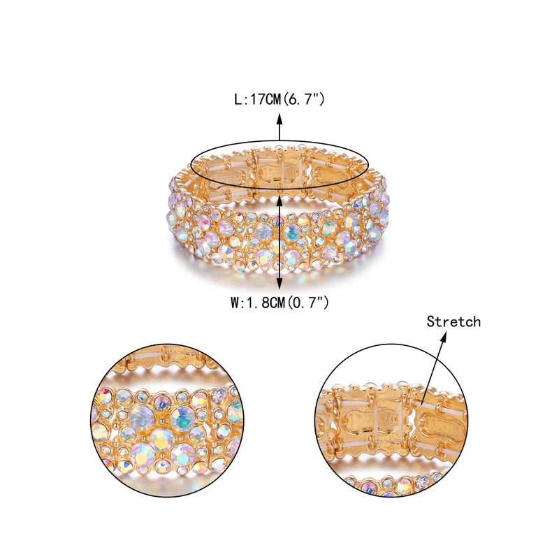 EVER FAITH Women's Round Austrian Crystal Elegant Bridal Stretch Bracelet Iridescent Clear AB Gold-Tone - Image 4