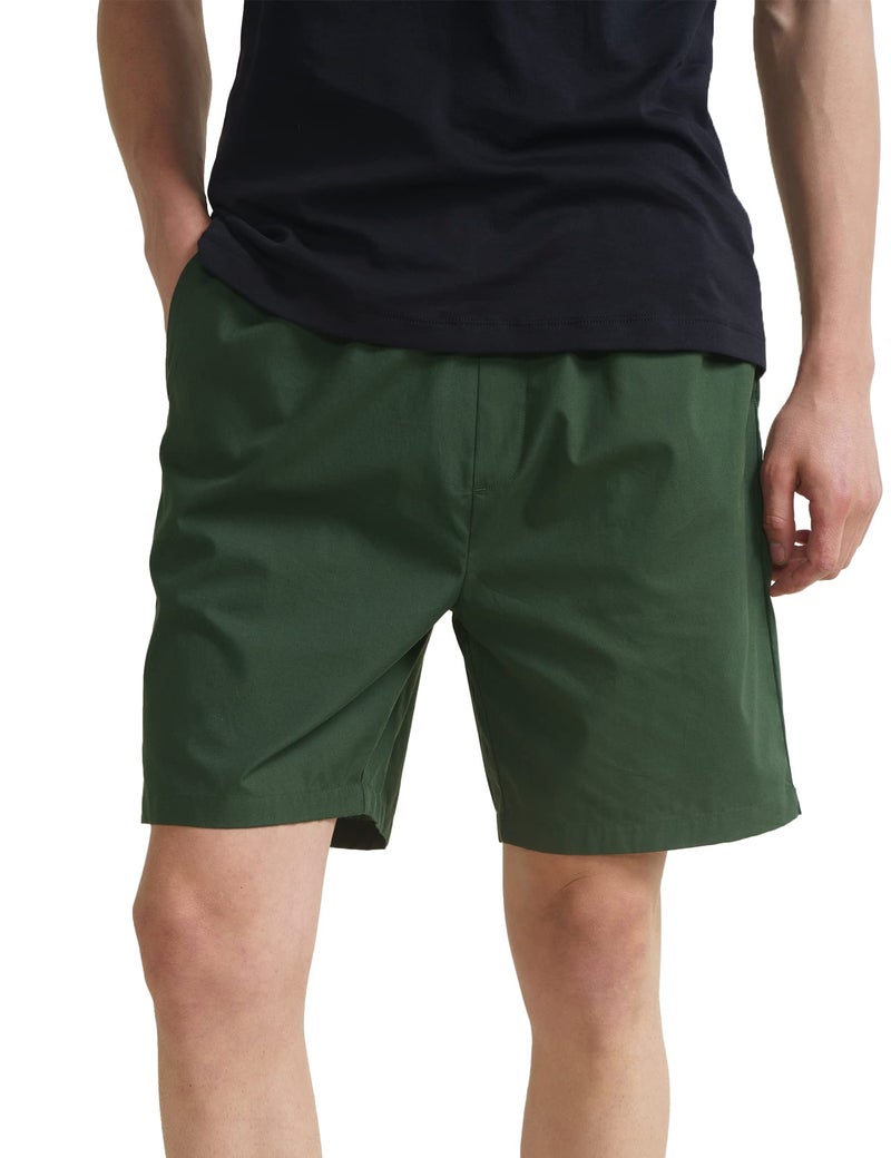 DAMENSCH Cotton Lounge Shorts for Men, Elasticated Waistband, Bermuda, Relaxed Fit Half Pant, Home Shorts for Man-Forest Green-S - Image 1