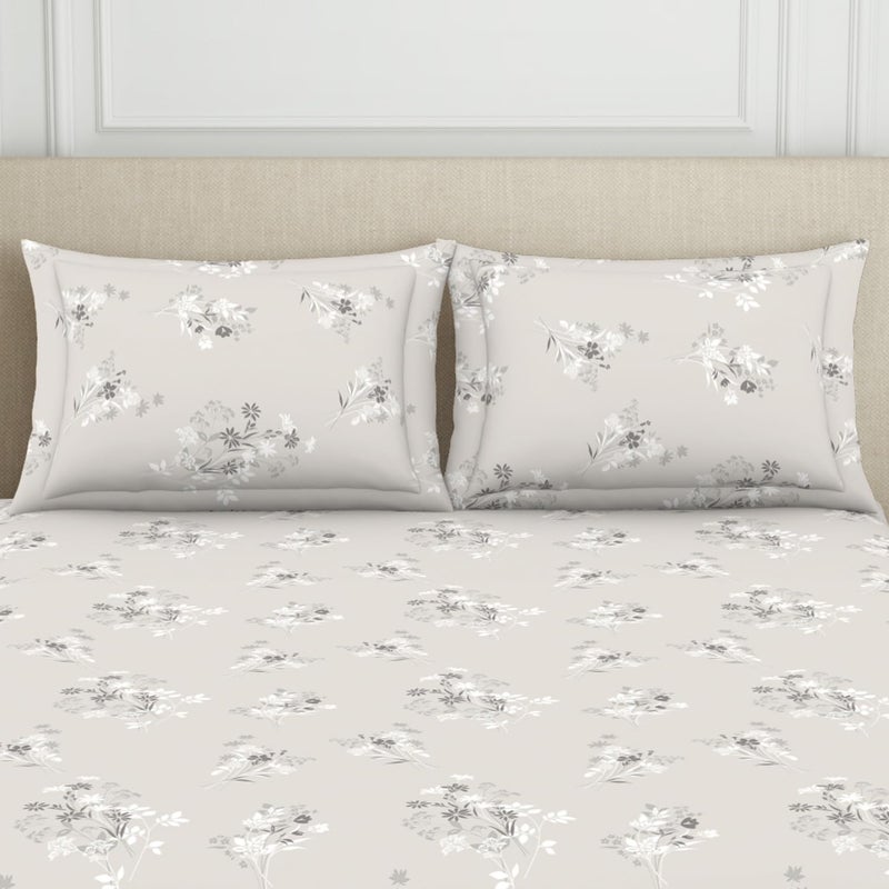 Welspun 120 TC Polycotton Bedsheet for Double Bed with 2 Pillow Cover Skin Safe Super Soft King Size Bed Sheet 108 X 108 Inch Floral Grey Harmony - Image 4
