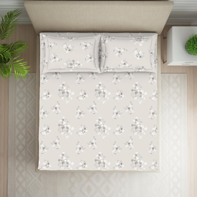 Welspun 120 TC Polycotton Bedsheet for Double Bed with 2 Pillow Cover Skin Safe Super Soft King Size Bed Sheet 108 X 108 Inch Floral Grey Harmony - Image 3