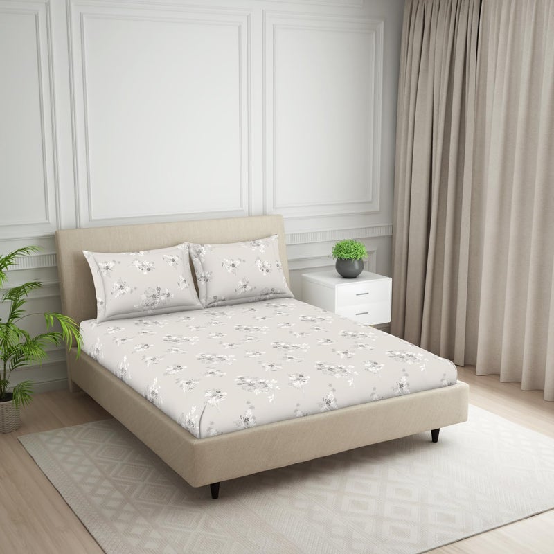 Welspun 120 TC Polycotton Bedsheet for Double Bed with 2 Pillow Cover Skin Safe Super Soft King Size Bed Sheet 108 X 108 Inch Floral Grey Harmony - Image 2