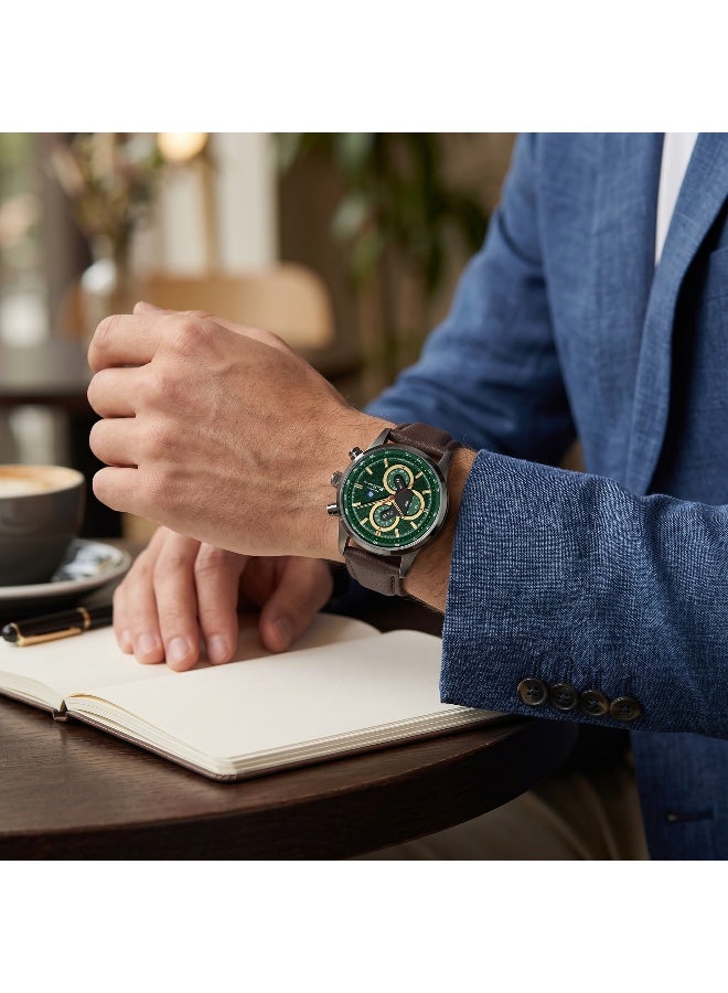 Ben Sherman Brighton Green Dial Brown Genuine Leather Strap Chronograph Watch for Men, 43.5mm - Image 5