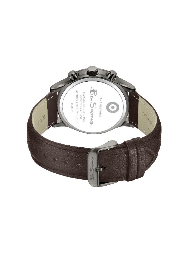 Ben Sherman Brighton Green Dial Brown Genuine Leather Strap Chronograph Watch for Men, 43.5mm - Image 3