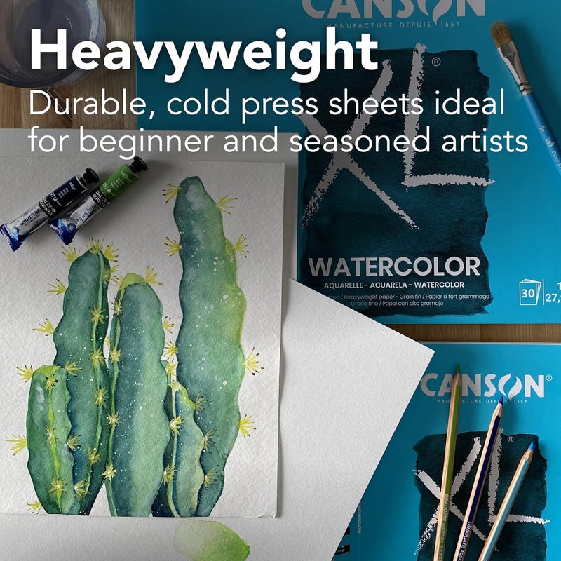 CANSON XL Series Watercolor Pad, Heavyweight White Paper, Foldover Binding, 30 Sheets, 9x12 inch - Image 3