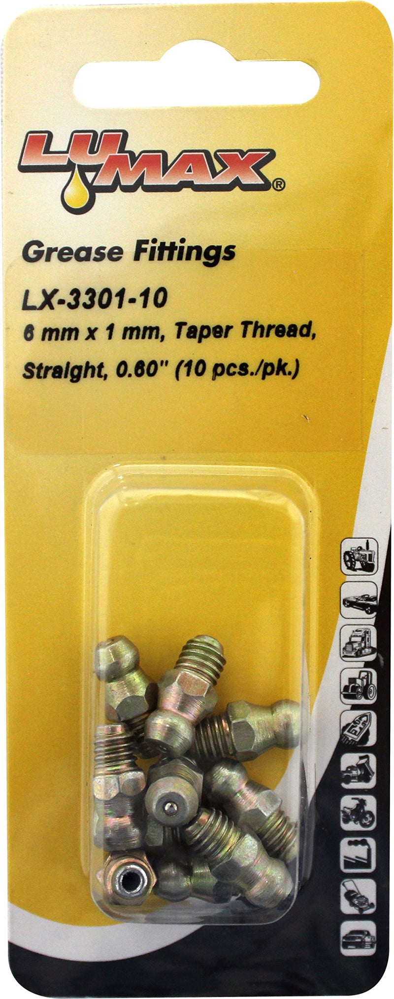 LUMAX LX-3301-10 Gold/Silver 6mm x 1mm Taper Metric Thread Straight 0.60" Long Grease Fitting, (Pack of 10). Heavier Wall Thickness for Extra Strength. - Image 4