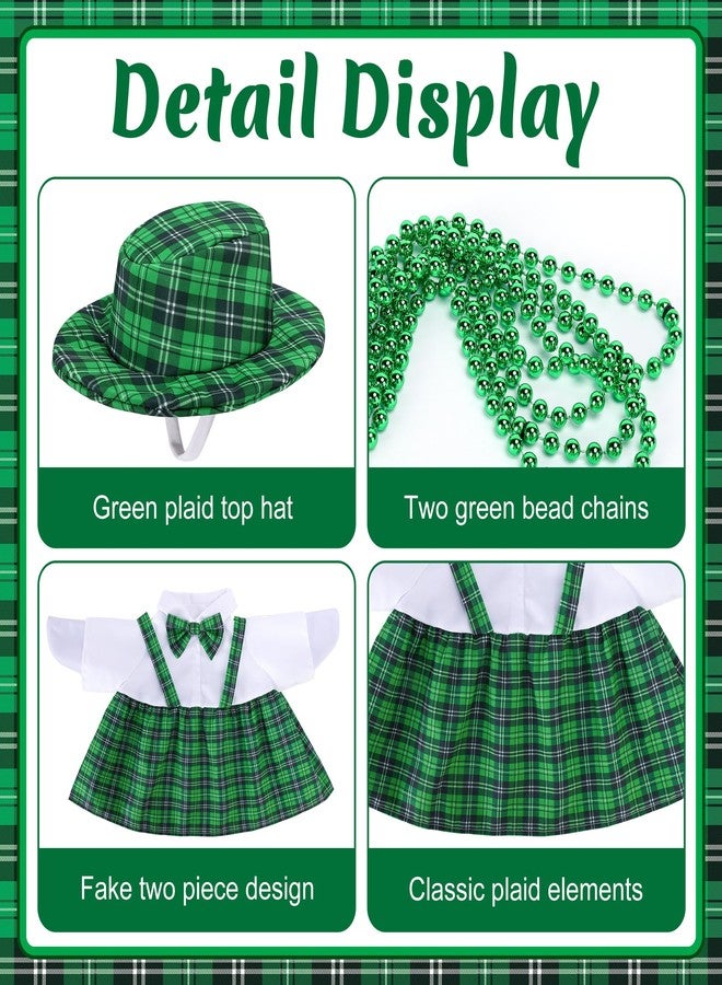 Watayo 4 Pcs/Set St. Patrick's Day Porch Goose Outfits, Lawn Goose Statue Green Plaid Costume, Irish Green Garden Goose Clothes Dress Hat and Bead Necklaces for 23" High Statue Patio Yard Decor - Image 3