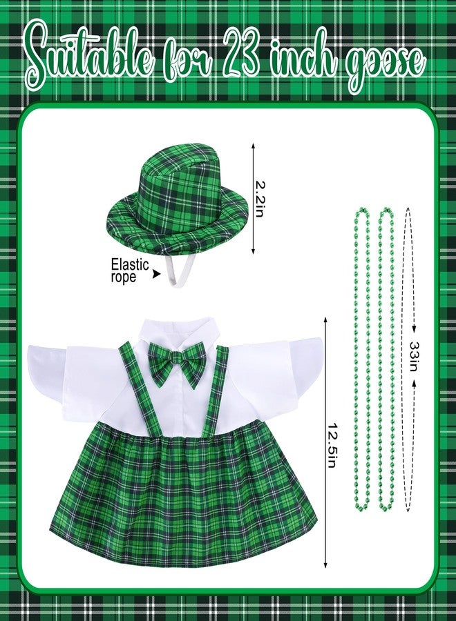 Watayo 4 Pcs/Set St. Patrick's Day Porch Goose Outfits, Lawn Goose Statue Green Plaid Costume, Irish Green Garden Goose Clothes Dress Hat and Bead Necklaces for 23" High Statue Patio Yard Decor - Image 2