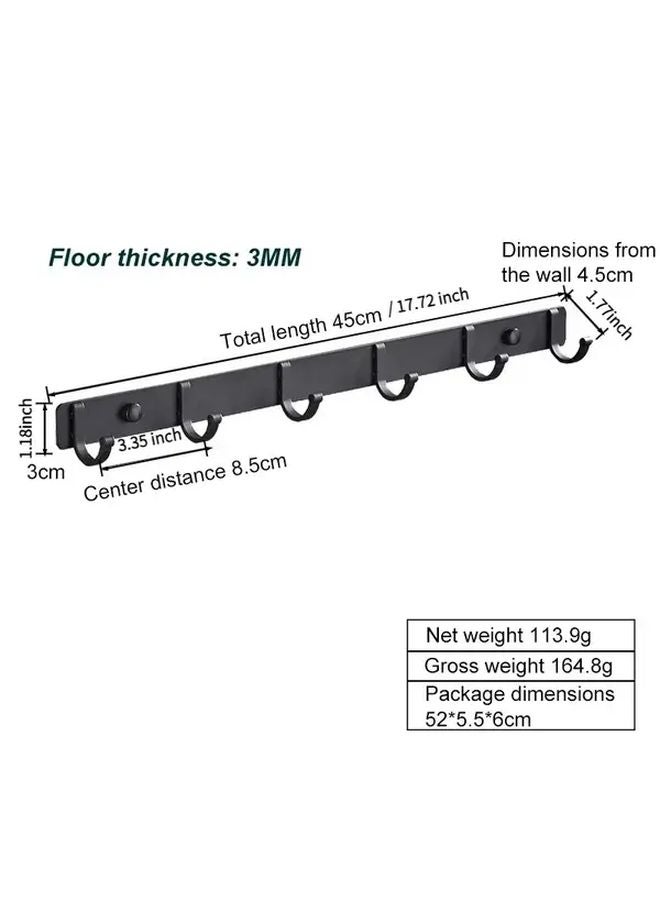 6 هوك أسود حامل مناشف حائطي لتعليق الملابس بتصميم أنيق مينيماليست من الألومنيوم - Image 1