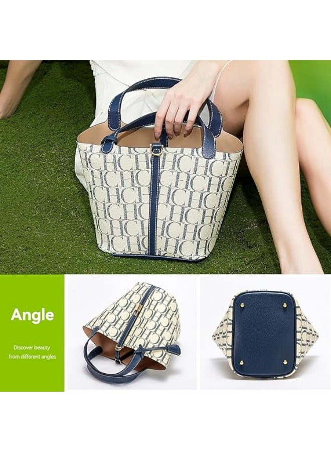 CH CH Women Letter Printing Handbag Leisure Tote Bag Ladies High capacity commuting Shoulder Bag PU Leather Top-Handle Bag for Work Travel Shopping - Image 3