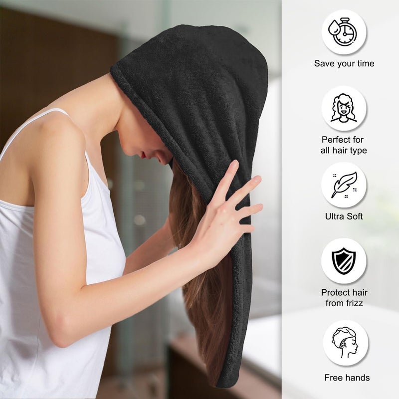 Sassoon Venir Microfiber Hair Wrap Towel for Women (Black Color, Free Size) with Smooth Texture Super Absorbent Quick Dry Hair Turban for Drying Hair - Image 2