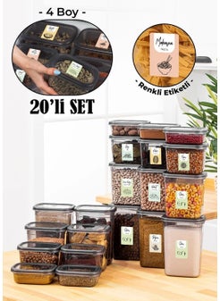 Magev Plastic 20 LI Peggy Rectangular Storage Container Set 5X (1500-1150-800-400 Ml) Colorful Mixed Labeled