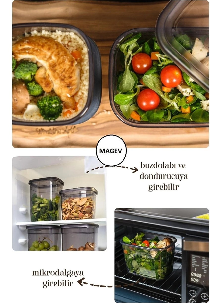 Magev Plastik - Magev Plastic 20 LI Peggy Rectangular Storage Container Set 5X (1500-1150-800-400 Ml) Colorful Mixed Labeled - Image 1