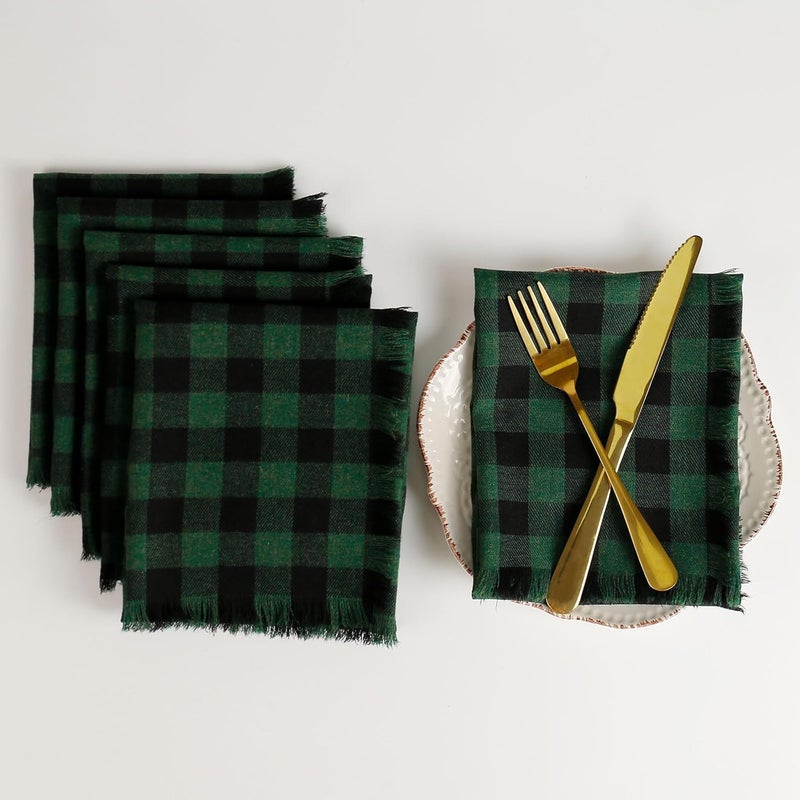 wonlex Buffalo Check Cloth Napkins Set of 6 Polyester Cotton Plaid Dinner Napkins Washable Napkins for Christmas Table Decor Weddings Banquet Dark GreenBlack - Image 1