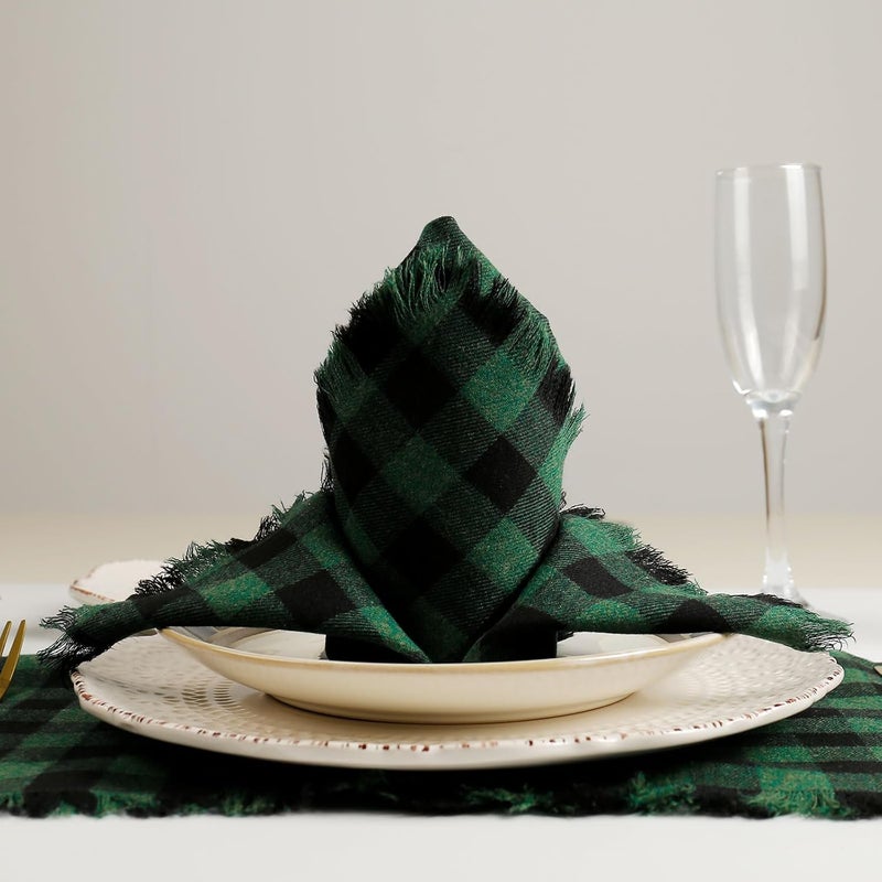 wonlex Buffalo Check Cloth Napkins Set of 6 Polyester Cotton Plaid Dinner Napkins Washable Napkins for Christmas Table Decor Weddings Banquet Dark GreenBlack - Image 5
