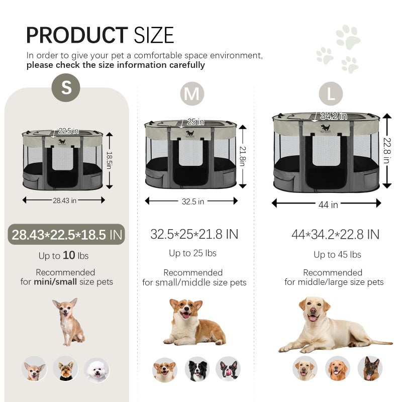 Rest-Eazzzy Dog Playpen, Foldable Kitten Playpen for Medium Dogs, Portable Pet Puppy Playpen with Removable Shade Cover, Indoor Outdoor Travel Camping Use for Small Pets with Carrying Case (S, Grey) - Image 2