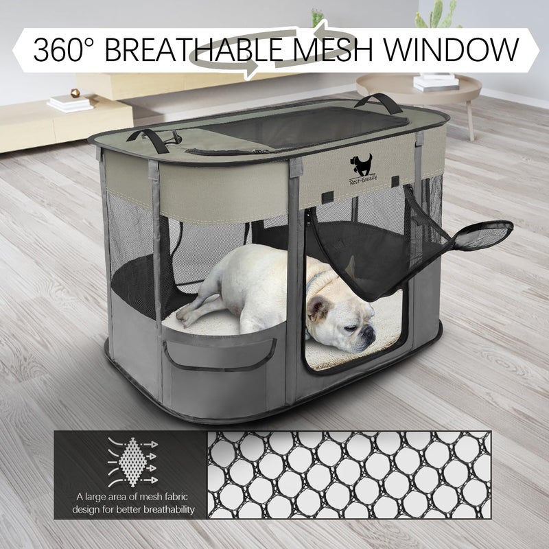 Rest-Eazzzy Dog Playpen, Foldable Kitten Playpen for Medium Dogs, Portable Pet Puppy Playpen with Removable Shade Cover, Indoor Outdoor Travel Camping Use for Small Pets with Carrying Case (S, Grey) - Image 3