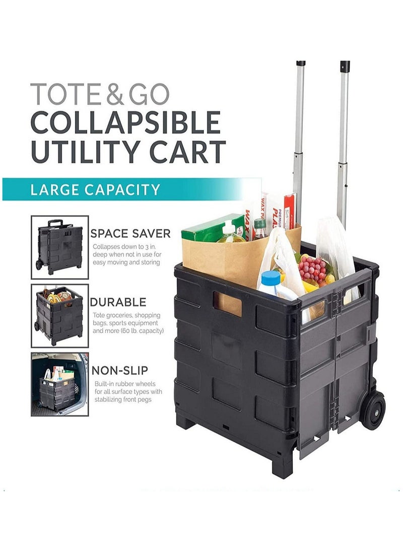 My Choice - FOLDABLE SHOPING TROLLY 25KG, Groceries, Shopping Bags, Sports Equipment Tote & Go Utility Cart Collapsible, Storage Crate Foldable Trolley - Black - Image 1