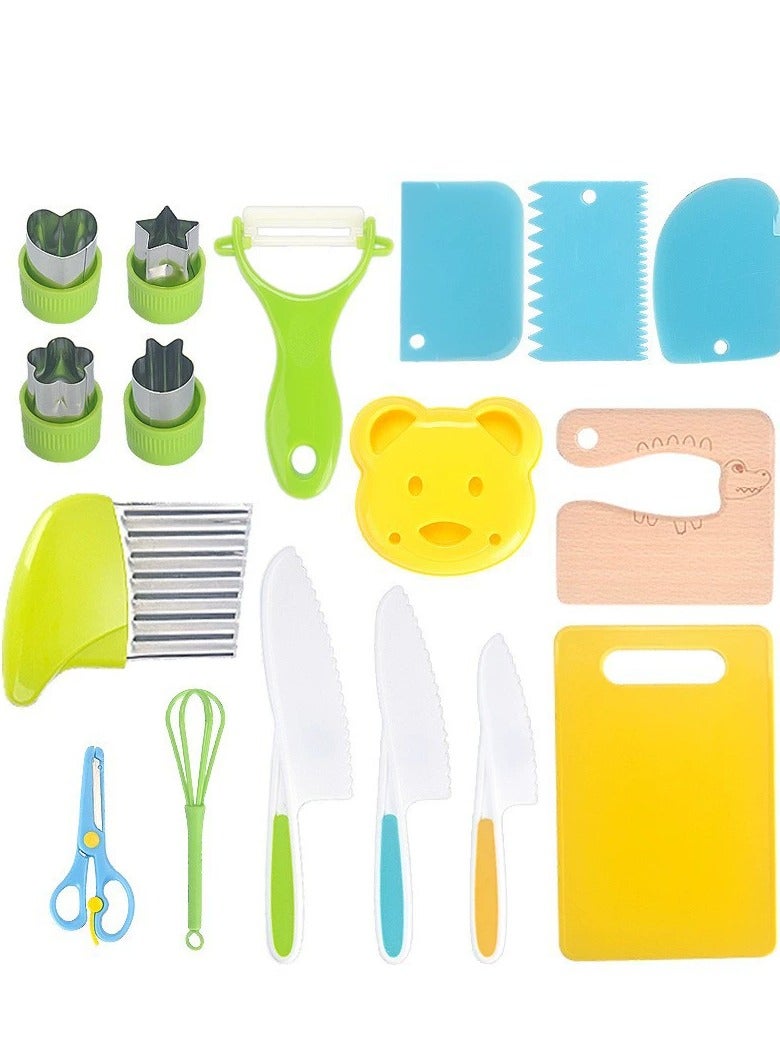 spa luxetique Child-Safe Plastic Fruit Knife Set with Cutting Board - 17-Piece Educational Toy Kitchen Tools (Serrated Edge, Non-Slip Handle) | BPA-Free, Durable & Lightweight - Image 1