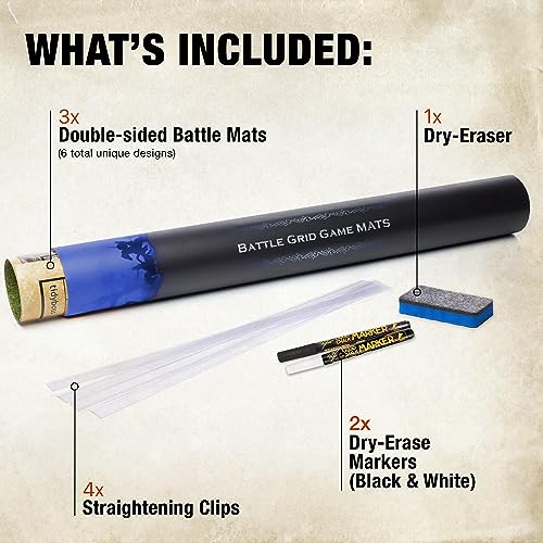 Tidyboss DND Expansion Pack  3 X Double Sides 24x 36 Game Grid Mat  6 Terrains with Lava Sea Forest Cave Swamp and Desert  Includes 2 x Dry Erase Markers Eraser and Clips - Image 5